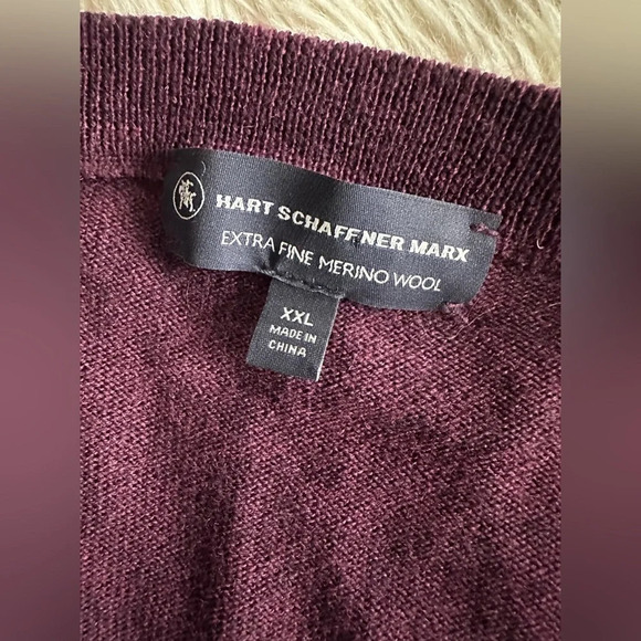 Hart Schaffner Marx Long Sleeve V-Neck Merino Wool Sweater Men’s Size XXL maroon - Picture 6 of 10